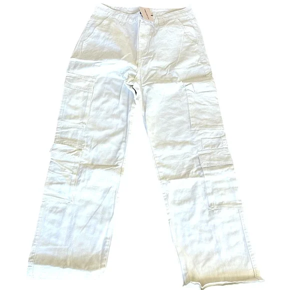 Superdown White Cargo Pants LARGE Baggy Wide Leg Streetwear Revolve $88 NEW - Picture 5 of 9